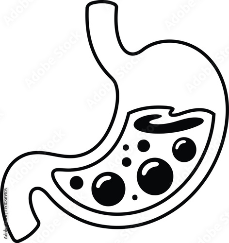 Silhouette Vector of Human Stomach with Internal Bubbles Illustration.