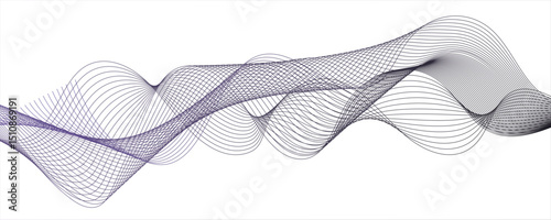 Abstract minimalistic wave pattern composed of smooth, grey gradient curves on a white background.Modern digital and geometric technology themes & data visualizations, scientific ...