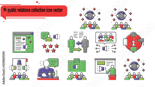 Pr public relations collection icon vector