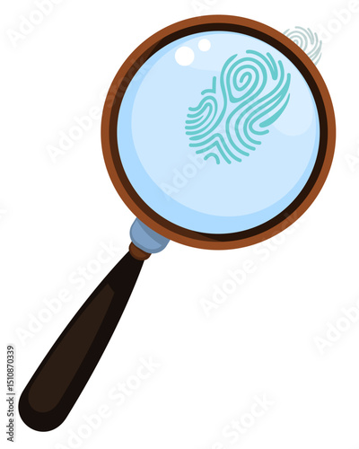 Magnifying Glass with Fingerprint - Biometric Investigation Vector Illustration