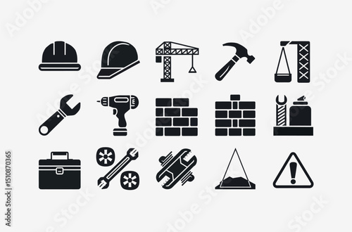 Collection of Black and White Construction Icons