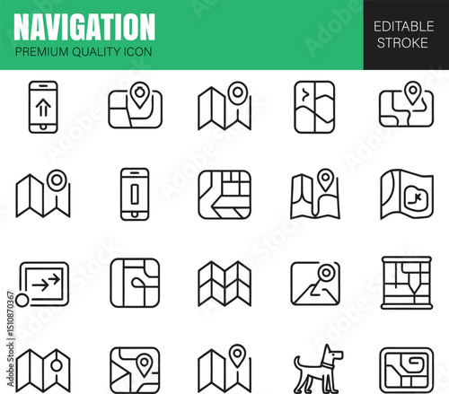 Navigation Icons Set - line vector icon set