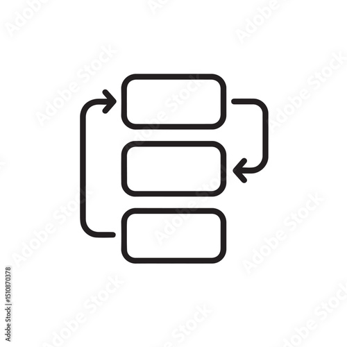 Minimalist Black and White Process Flow Diagram with Simple Geometric Shapes and Connected Boxes