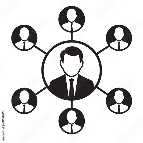 Organizational Structure and Business Network Illustration Depicting Management Hierarchy and Collaborative Teamwork