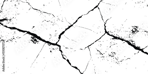 Black and white cracks illustration. Transparent background. Vector grunge cracked texture style with cracked texture isolated on white background. 