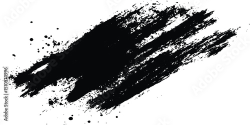 Black paint splatter on a transparent white background. Vector black and white with grunge style, Simple black brush strokes on a white background. Abstract Black Brush Stroke on White Canvas. 
