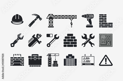 Collection of Black and White Construction Icons