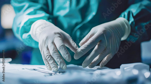 Surgeon prepares surgical instruments in a clinical setting before an operation