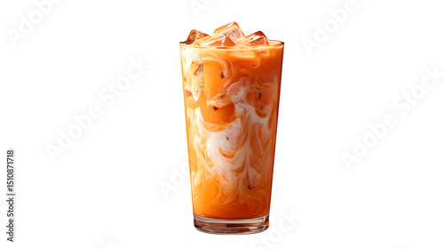 thai iced tea with orange color cream and fruits 