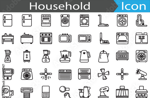 A set of Household appliances elements - minimal thin line web icon set. Outline flat icons collection set vector illustration