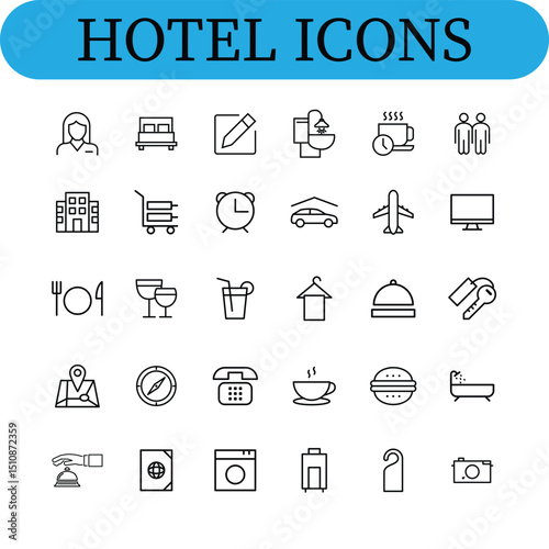 Hotel set of web icons in line style. Hotel and vacation icons for web and mobile app.