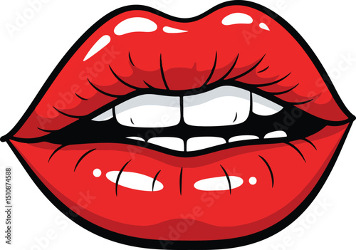 Glamorous sexy Red Lips Pop Art vector Illustration