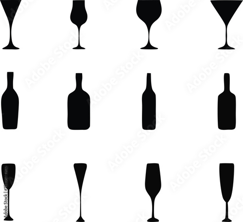 Silhouette Wine Bottles design. Bottles vector icon design.
