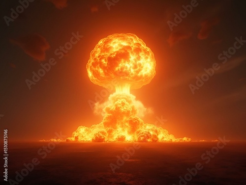 Dramatic depiction of a powerful nuclear detonation with a mushroom cloud. Concept Nuclear Explosion, Mushroom Cloud, Powerful Depiction, Dramatic Imagery, Photographic Art