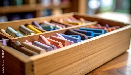 Chalk pastels in tray photo