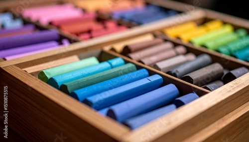 Wooden box of pastels photo