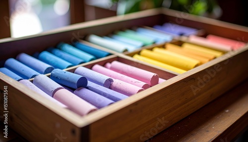 Chalk pastels in tray photo