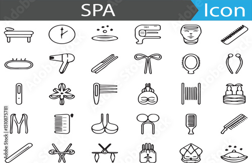 A set of SPA - minimal thin line web icon set. Outline flat icons collection set vector illustration