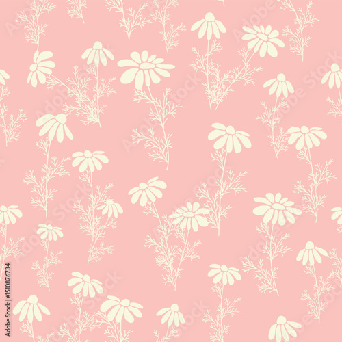 Decorative seamless vintage pattern in classic style with small flowers, ditsy. Silhouettes of flowers, bicolor ornament in pastel colors