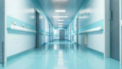 Clean, modern hospital hallway with shiny floors and soft lighting