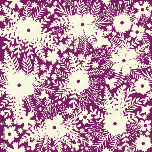 Vintage Decorative seamless pattern in classic style with small flowers, ditsy. Light silhouettes of flowers, two-color ornament shabby chic
