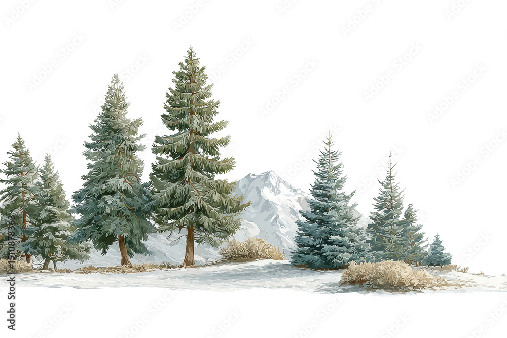 Obraz premium PNG Snowy mountain landscape with pine trees and clear sky