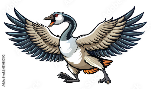 Aggressive cartoon canada goose with wings spread
