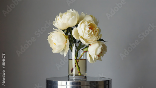 Fototapeta Naklejka Na Ścianę i Meble -  White peonies in a glass vase