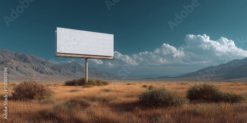 Empty billboard in a dry desert landscape, likely for advertising purposes.