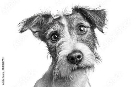 PNG Curious terrier dog with fluffy fur against black background
