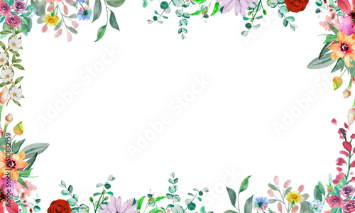 Watercolor Floral Frame with Blank Space - Elegant Botanical Border for Invitations