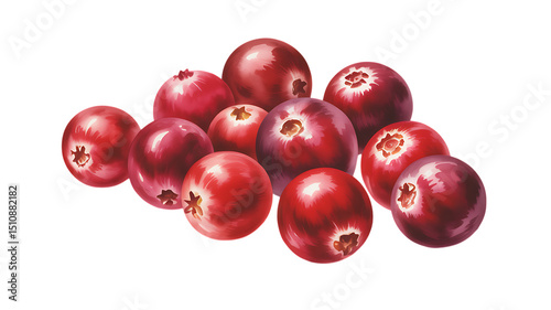 Vibrant Watercolor Painting of Fresh Cranberries
