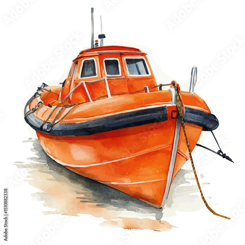 Lifeboat, watercolor painting vector, high quality, isolated on a white background.