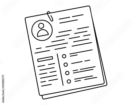 Hand drawn cute outline illustration vacancy resume. Flat vector candidate cv line art doodle. Company employee hiring. Office worker interview icon. Job search. Human resource recruitment. Isolated.