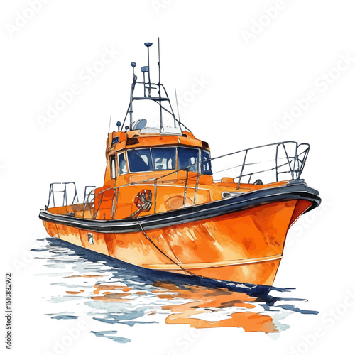 watercolor vector of Lifeboat, high quality, isolated on a white background.