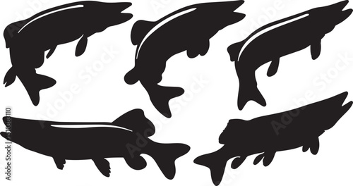 Swift Barracuda Silhouettes Sleek Swim Poses for Marine Art and Ocean Graphic