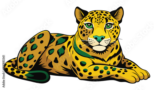Yellow and green cartoon leopard illustration