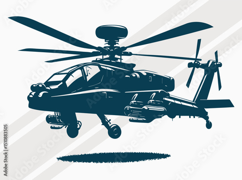 Apache Military Helicopter Silhouette Design for Tactical Aviation and Defense.