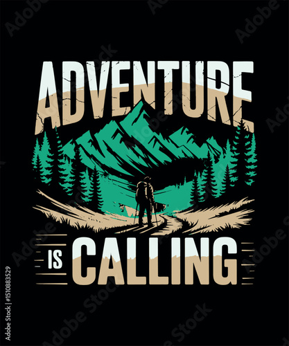 Adventure is Calling Mountain Hiking Graphic Design