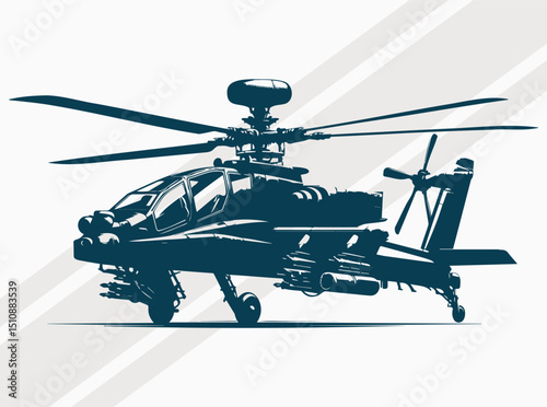Apache Military Helicopter Silhouette Design for Tactical Aviation and Defense.