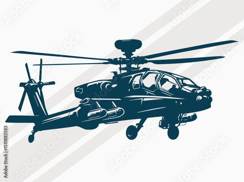 Apache Military Helicopter Silhouette Design for Tactical Aviation and Defense.