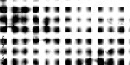 Grunge halftone gradient background. Faded grit noise texture. White and black sand wallpaper. Retro pixelated backdrop. Anime or manga style comic