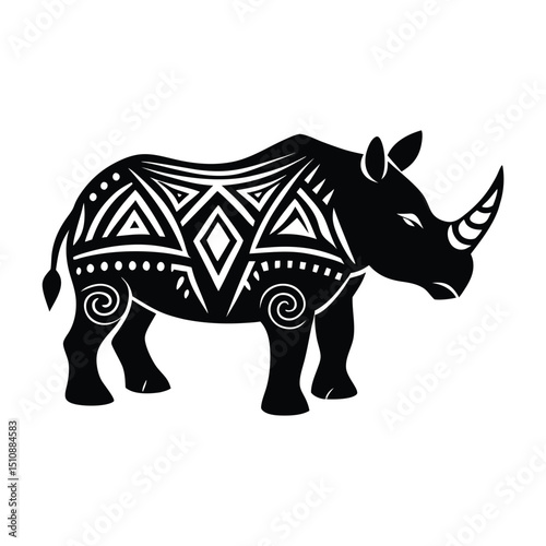 Rhino Silhouette Vector, rhino vector graphic, rhinoceros silhouette line art vector illustration with a white background, silhouette black vector