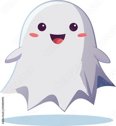 A cheerful, cartoon ghost is depicted against a plain white background.
