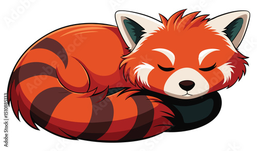 Adorable red panda sleeping cartoon illustration