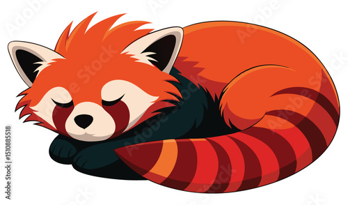 Adorable cartoon red panda sleeping peacefully