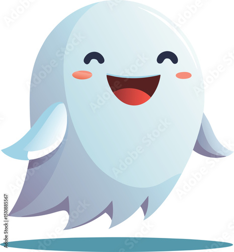 A cheerful, cartoon ghost with large, expressive eyes and a wide, happy mouth.