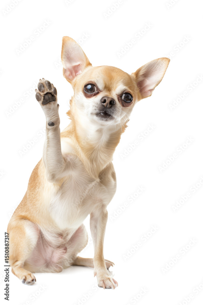 Isolated purebred small cute chihuahua dog and puppy sitting on white background Isolated purebred small cute chihuahua dog and puppy sitting on white background