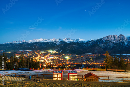 Obraz na płótnie Tatry mountains near Zakopane at blue hour seen from Gubalowka hill. Poland w salonie
