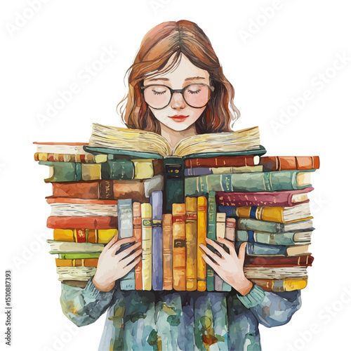 Librarian, watercolor vector, high quality, isolated on a white background.